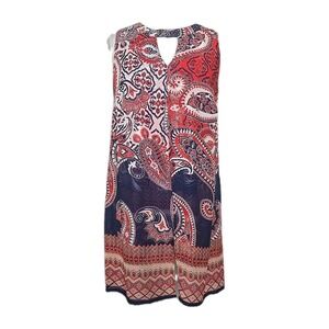 ROZ & ALI Red White& Blue Layered Chiffon Sleeveless Tunic Top MEDIUM